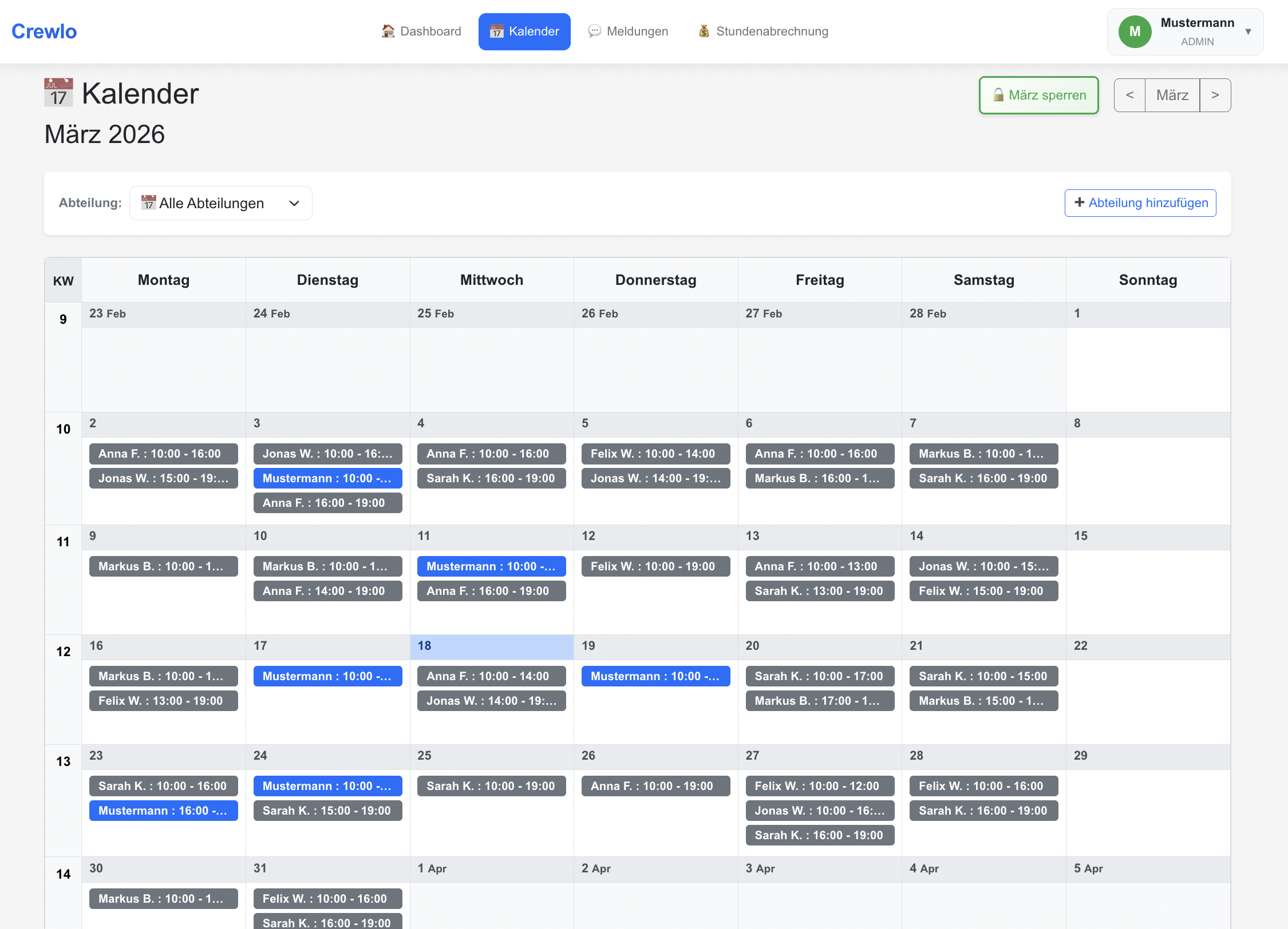 Schichtplanung Kalender